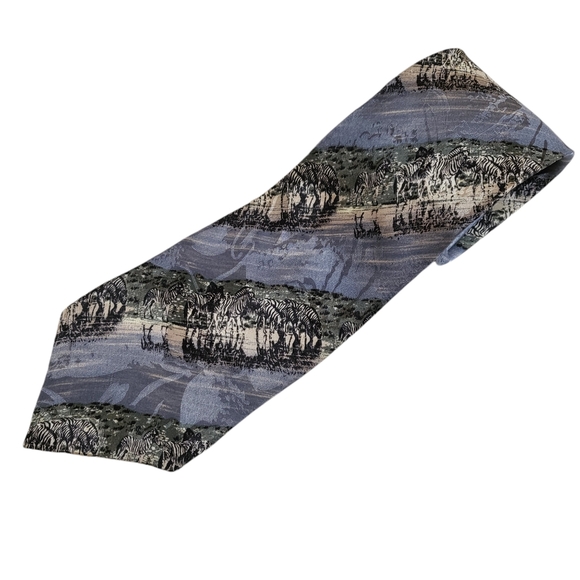 Endangered Species Zebra Men's Silk Tie - Picture 1 of 5